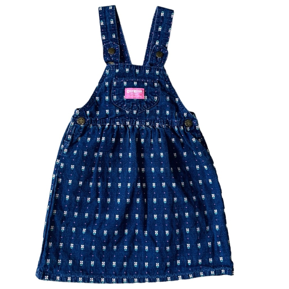 1980’s OshKosh B’Gosh Denim Vest Back Dress Sz6 Union Made Sanforized Flower USA